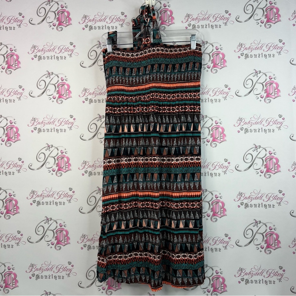 La Vie En Rose aqua dress or skirt Aztec boho pattern Black and Teal Maxi Skirt